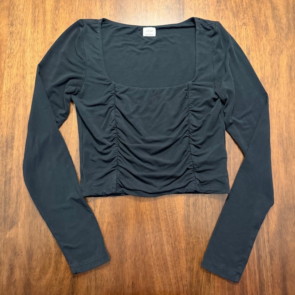 Wilfred Aritzia Black Ruched Long Sleeve Crop Top Womens Size S Acubi E-girl - Picture 3 of 8